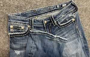 Pantalones de mezclilla Miss Me para mujer 29 Bootcut azul bordado bling tiro bajo Y2K - Imagen 1 de 12