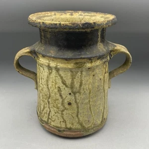 Midcentury Signed Ash Glaze Studio Pottery Vase W/ Handles 1964 - Picture 1 of 9