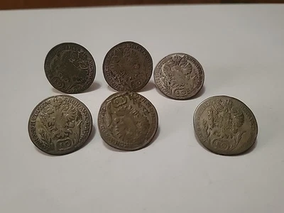 Lot Of 6 1780s AUSTRIA SILVER 10 KREUZER COINS Made Into Buttons & Cufflinks  - Image 1 of 4