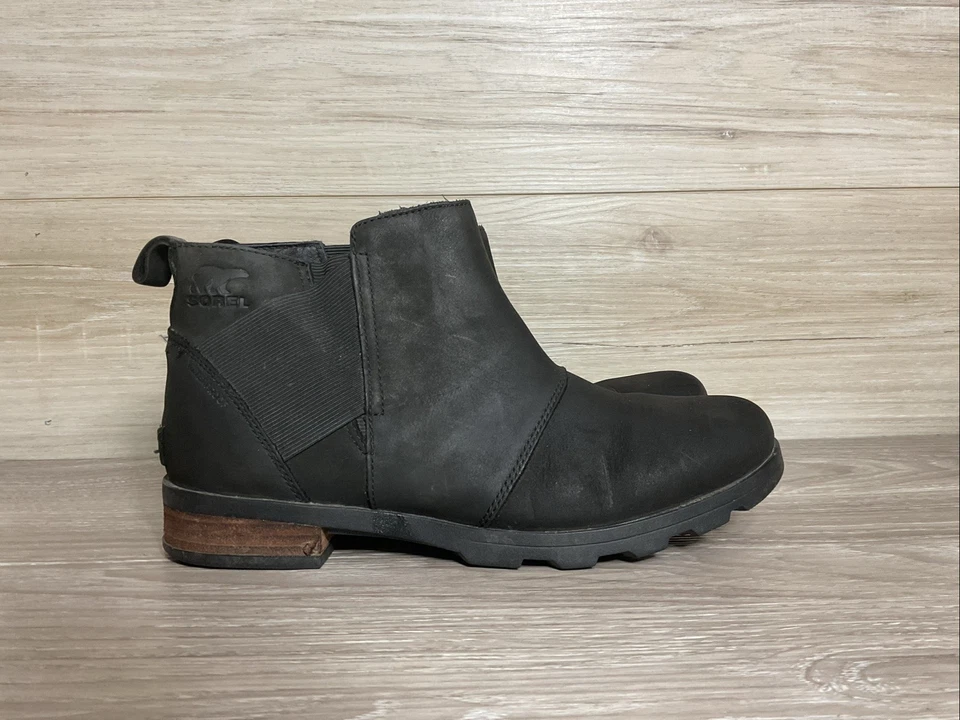Sorel Emelie Chelsea Negro Impermeable Botines Talla 9 Pull On Preppy Foto 1 de 4