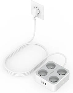 Regleta de enchufes TESSAN enchufe múltiple, con USB, 4 compartimentos, 8 en 1, cable de 2 m - Imagen 1 de 7