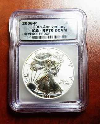 2006-P American silver eagle reverse proof__ICG RP 70__20th anniversary - Image 1 of 2