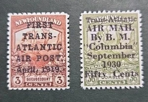 Newfoundland Stamps #C1/#C5 1919/30 Trans-Atlantic Flights Air Mail Replica Set - Picture 1 of 2