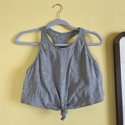 Aerie Chill. Play. Move. XL Gray Striped Tie Front Bralette Sports Bra Unlined - Image 1 of 2