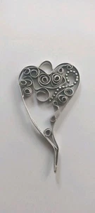 925 Sterling Silver Filigree Swirl Design Large Heart Pendant Handmade 14.18 G - Picture 1 of 14