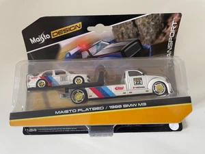 Maisto Flatbed 1988 BMW M3 Elite Transport inkl. Truck  Weiß 1:64 Maisto Design - Bild 1 von 10