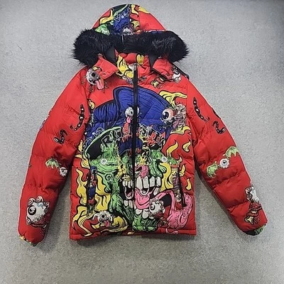 Reelistik RST Puffer Jacket Red Warm Fur Lined Hood Inside Pocket - Image 1 of 4