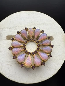 Brosche Vintage Drachen Atem rosa Glas Opal lila Strass goldfarben 2" - Bild 1 von 15