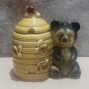 Vintage Ceramic Honey Bear Beehive Honey Pot Jar - Picture 1 of 12