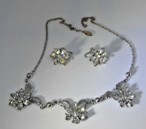 Vintage Rhinestone Parure Necklace Earrings White Gold Fill AMCO Screws 16.5in - Picture 1 of 3