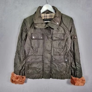 Belstaff Jacket Womens Size 42 IT Medium Dark Khaki Green Gold Label Fur Cuffs - Picture 1 of 21