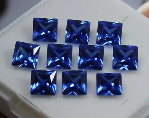 10 PCS 7x5 mm Natural CERTIFIED Blue Sapphire Square Cut Loose Gemstone Lot - Picture 1 of 16