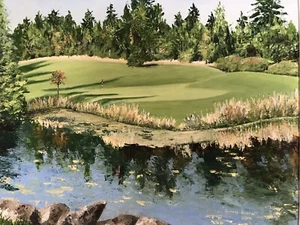 Dipinto ad olio Fairwinds Golf Club Course Nanoose Bay British Columbia Canada - Foto 1 di 10