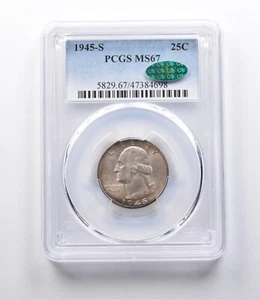 MS67 1945-S Washington Quarter CAC PCGS *2674 - Picture 1 of 3