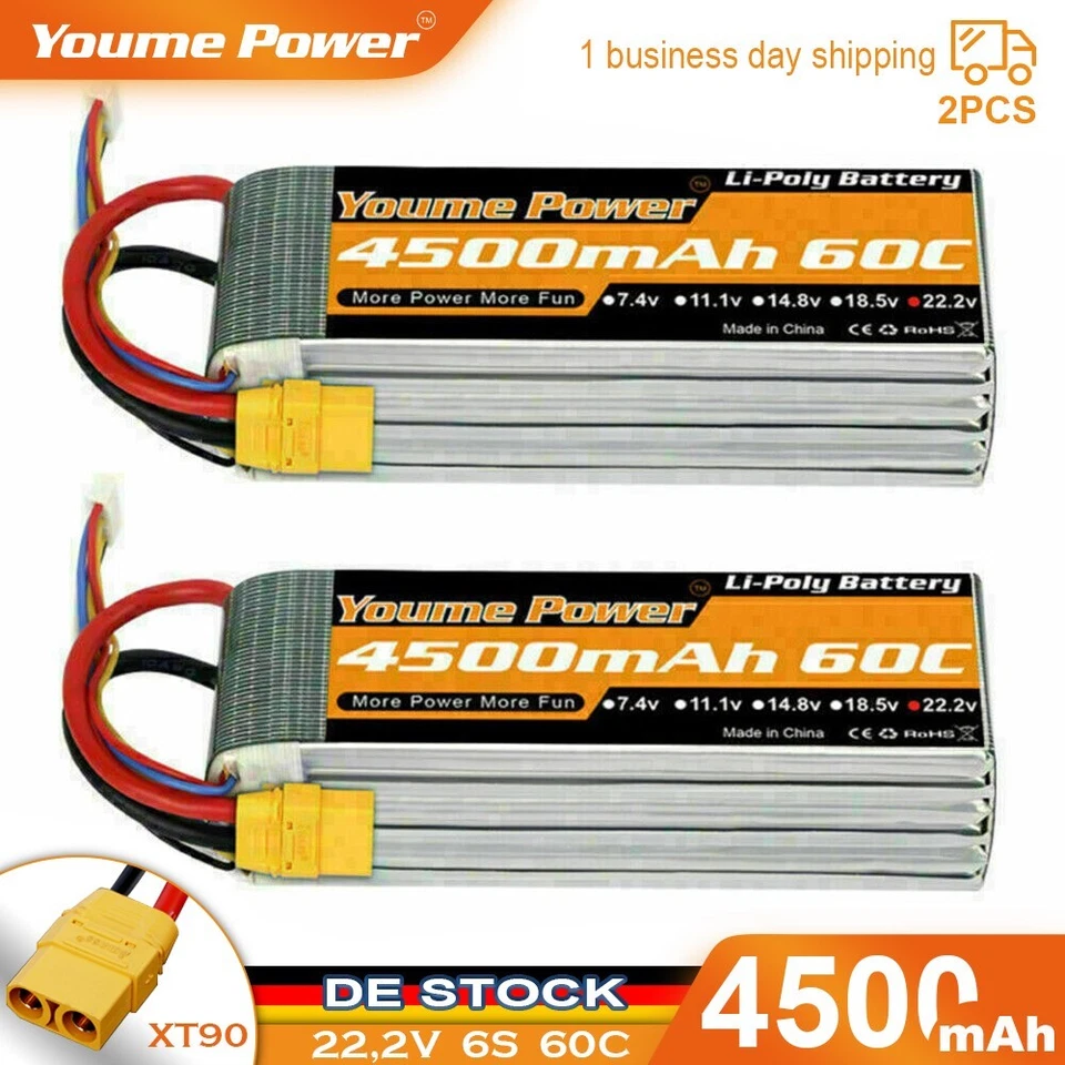 2pcs 22,2V 4500mAh 6S Lipo Akku XT90  für RC Hubschrauber Quad Boot Auto Lkw - Bild 1 von 4