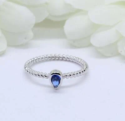 0.5ct Natural Blue Sapphire Braided Rope Solitaire Ring 14k SOLID White Gold - Image 1 of 4