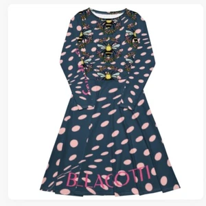 Midi Dress w/ Pockets Blue & Pink SAVE THE BEES Sm-2XL Boho Art - Picture 1 of 8
