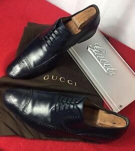 Mens Blue Gucci GG Leather Oxfords Sz 43 EU / 9 G / 10 D US Made In ITALY