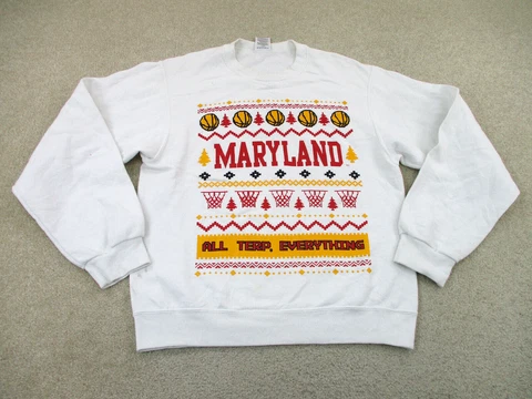 Maryland Terrapins Sweater Adult Small White Red Basketball Sweatshirt Mens A97* Cover