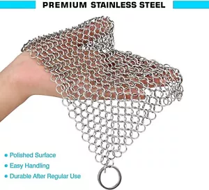 Iron Cast Cleaner Chainmail Scrubber Grill Scraper Kitchen Stainless Steel 7X7 - Picture 1 of 8