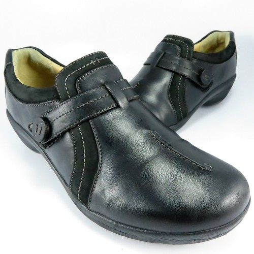 Mocassini Clarks Artisan con cinturino destrutturato da donna taglia 9 5M in pelle nera con zeppa