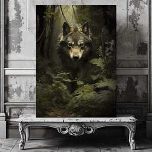 Dark Woodland Wolf Leinwandbild - Gothic Wanddeko, Wildlife Art, Dark Cottagec - Bild 1 von 18