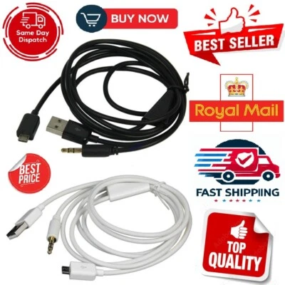 CAR AUX AUDIO MICRO USB CABLE & TYPE C 3.1 ADAPTER CONVERTER Xiaomi Mi 4c HTC 10 - Image 1 of 4