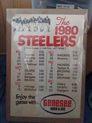 NFL 1980 Pittsburgh Steelers Genesee Bar Schedule Poster Shrink Wrapped 16 x 22 Cover