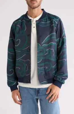 SCOTCH & SODA Bomber Jacket Mens Medium Blue Green Lightweight Jacquard $268 - Image 1 of 4