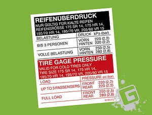 OPEL Manta B GSI GT/E Reifenüberdruck Reifendruck Aufkleber 205/60 VR 15 & mehr - Bild 1 von 1