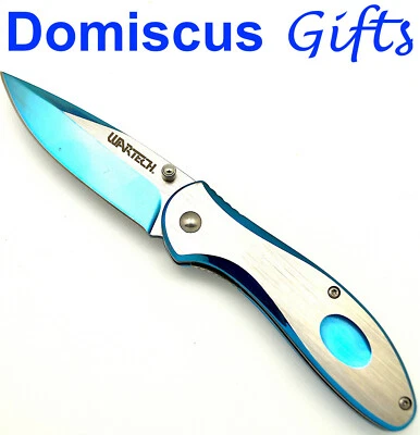 7" NEW! WARTECH Ice Blue Silver Spring Assisted POCKET KNIFE Folding Knives  - Image 1 of 4
