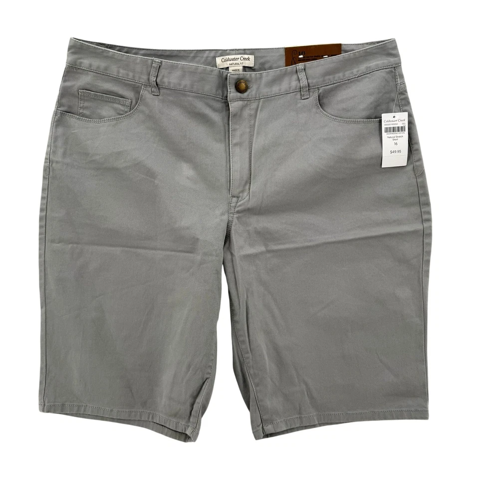 Bermuda jeans Coldwater Creek feminina 16 cinza ajuste natural elástica nova com etiquetas - Imagem 1 de 4