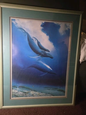 Robert Wyland HUMPBACK WHALE FAMILY Impressão Assinada à Mão - Emoldurada 30"x 38" - Imagem 1 de 4