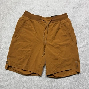 Lululemon pantaloncino uomo piccolo licenza per allenarsi marrone dorato elasticizzato tasche zip - Foto 1 di 11