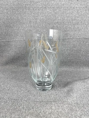Jarrón de vidrio grabado gavilla de trigo dorado esmerilado alto centro de mesa decorativo grande Foto 1 de 4