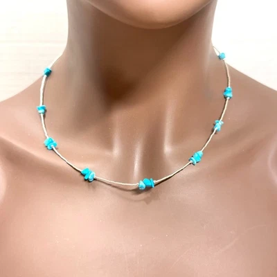 Collar de plata líquida turquesa genuina Southwestern, 925 esterlina - 18 pulgadas Foto 1 de 4