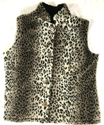 Chaleco de piel sintética Coldwater Creek para mujer estampado animal de leopardo ropa exterior de moda L Foto 1 de 4