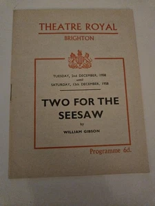 Vintage 1958 Theatre Royal Brighton Programme Two for the Seesaw William Gibson - Picture 1 of 10