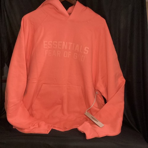 FEAR OF GOD INUTILIZZATO! Felpa con cappuccio Essentials UOMO TAGLIA MEDIA 'PAURA DI DIO' CORALLO!