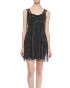 Free People Sternennacht-Schlupfkleid neu mit Etikett eingestellt Perlen Mesh-Overlay Größe XS - Bild 1 von 10