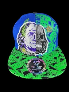 Top Level Snapback Benjamin Franklin Skull Hat Cap Money Bills Black Green NEW - Picture 1 of 6