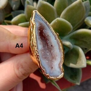 Natural Stone Agates Druzy Raw Rings Gold Plated Geode Resizable Size Jewelry