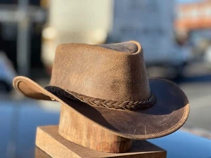 Kinder Party echte echte verrückte Leder Western Antik Cowboy hellbraune Mütze - Bild 1 von 6