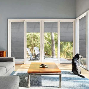 Cordless Roman Shades Thermal Blackout Window Shades, Gray, 52"W x 64"H - Picture 1 of 9