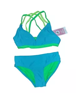 Circo Girls 2 Pc Swim Suit Top Bottom UPF 50 W/ Lining Blue Green S/P 6/6X  (ZT) - Picture 1 of 4