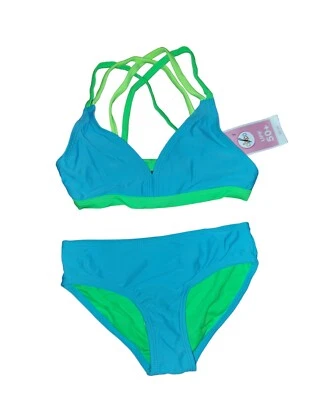 Circo Girls 2 Pc Swim Suit Top Bottom UPF 50 W/ Lining Blue Green S/P 6/6X  (ZT) - Image 1 of 4