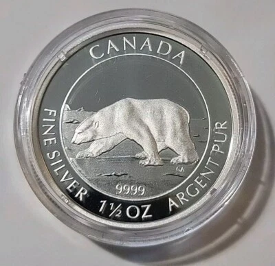 2013 $8 Proof Finish Canada Polar Bear Silver 1.5oz .9999 Original Box And COA  - Image 1 of 4