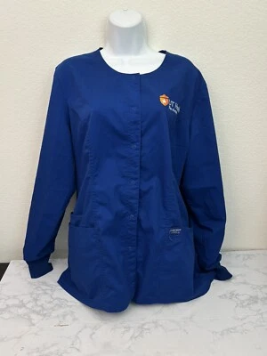 Authentic Cherokee Workwear Stretch Womens L Blue Scrub Jacket UT Health H - Image 1 of 4