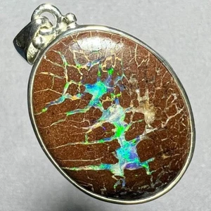 Silver * Flashy Colors 41ct Natural Australian Solid Matrix Boulder Opal Pendant - Picture 1 of 3