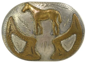 Vintage Silver Horse Rodeo Belt Buckle Cowboy Western Brass - Picture 1 of 2